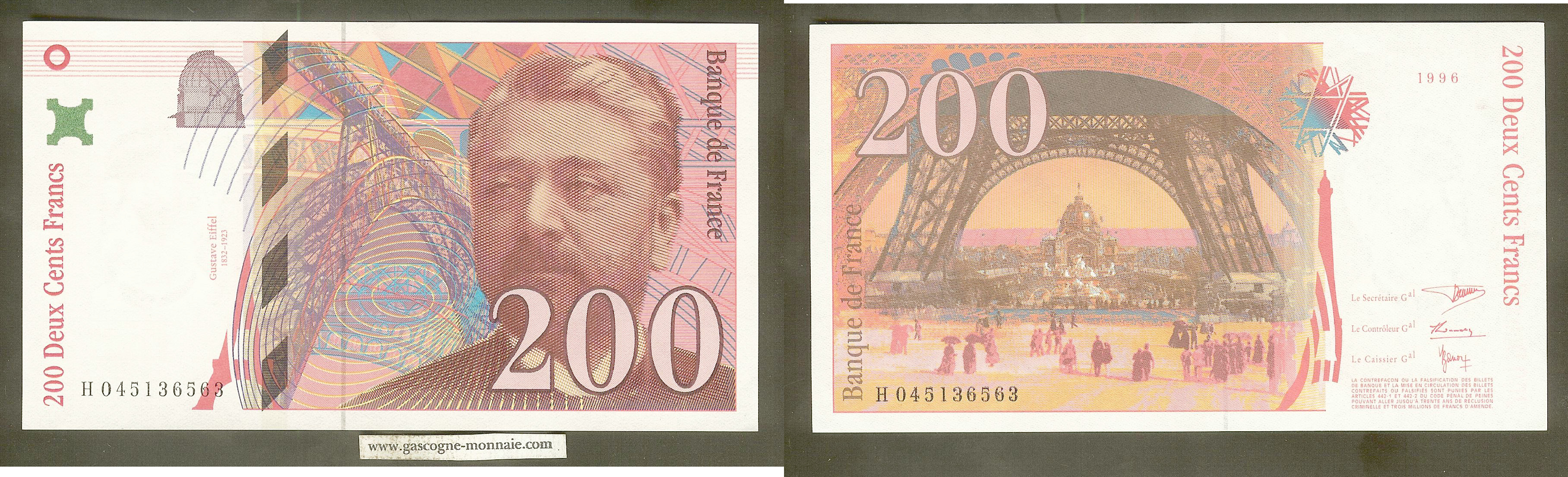 200 Francs 1996 Eiffel lettre H 045136563 NEUF